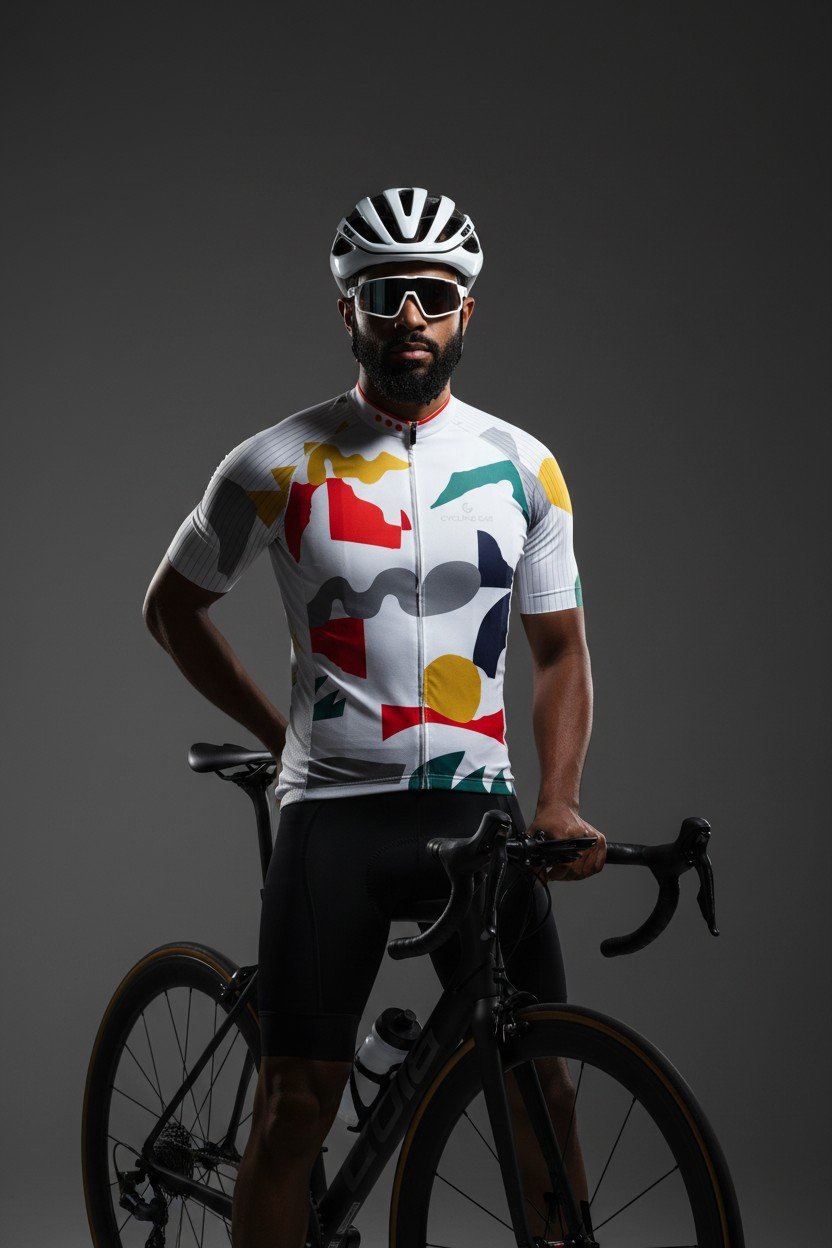 Jersey de ciclismo blanco, con colores abstracto - Image 4